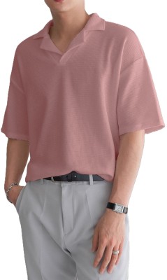 Rahi Trendz Solid Men V Neck Reversible Pink T-Shirt