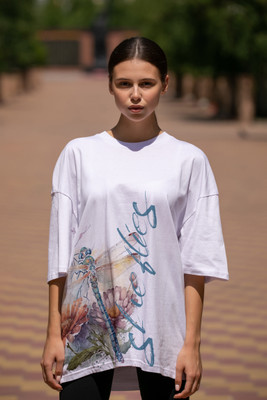 BLURR Printed Women Round Neck White T-Shirt