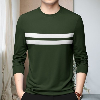 Pytton Striped Men Round Neck Dark Green T-Shirt