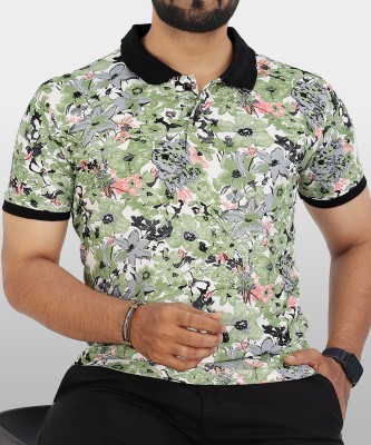 VeBNoR Printed Men Polo Neck Light Green T-Shirt