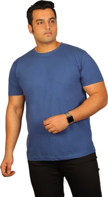 XMEX Solid Men Round Neck Blue T-Shirt