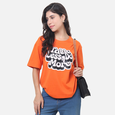 DEEPMAYRA COLLECTION Printed Women Round Neck Orange T-Shirt