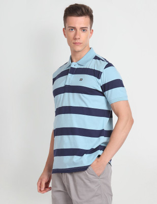 Arrow Sport Striped Men Polo Neck Blue T-Shirt