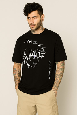 Be Crazyy Printed Men Round Neck Black T-Shirt