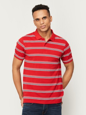 Fame Forever by Lifestyle Striped Men Polo Neck Red T-Shirt