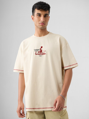 The Souled Store Printed Men Round Neck White T-Shirt