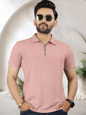 Triptee Solid Men Polo Neck Pink T-Shirt