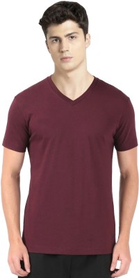 JOCKEY Solid Men V Neck Maroon T-Shirt