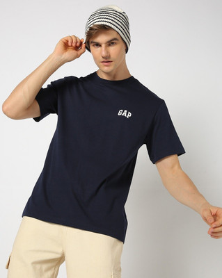 GAP Graphic Print Men Crew Neck Navy Blue T-Shirt