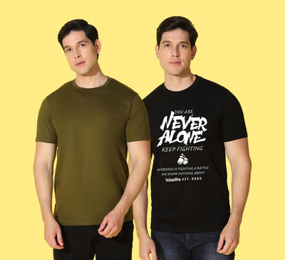 WOOSTRO Solid, Printed Men Round Neck Green, Black T-Shirt