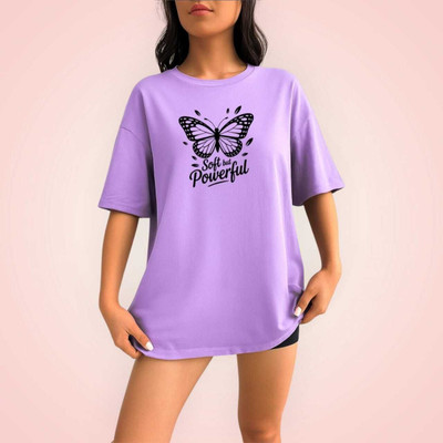 styliicity Printed Women Round Neck Purple T-Shirt