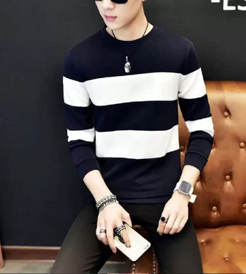 Clickwell Trend Colorblock Men Round Neck Blue, White T-Shirt
