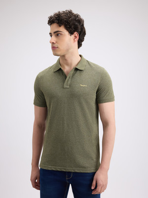 Pepe Jeans Solid Men Polo Neck Green T-Shirt
