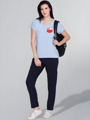 SZN Graphic Print Women Round Neck Light Blue T-Shirt