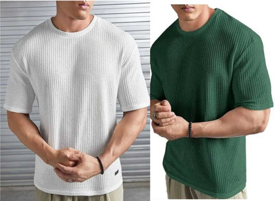 BOOM BAAM Self Design Men Round Neck Multicolor T-Shirt