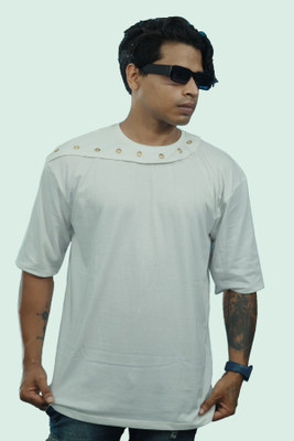 R World Solid Men Round Neck White T-Shirt