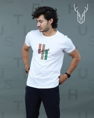 t-hustler Graphic Print Men Round Neck White T-Shirt