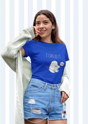 Clori Printed Women Round Neck Blue T-Shirt