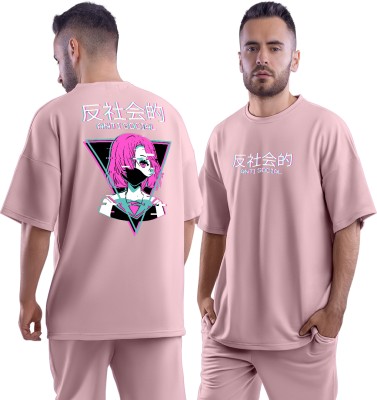 DUDEME Graphic Print Men Round Neck Pink T-Shirt