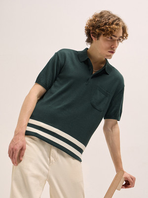 THE BEAR HOUSE Striped Men Polo Neck Green T-Shirt