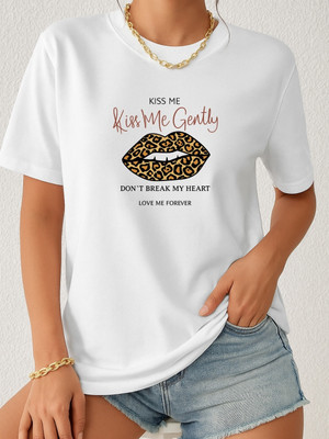 SLENOR Printed Women Round Neck White T-Shirt