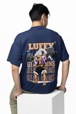 Hello Swanky Printed Men Round Neck Navy Blue T-Shirt