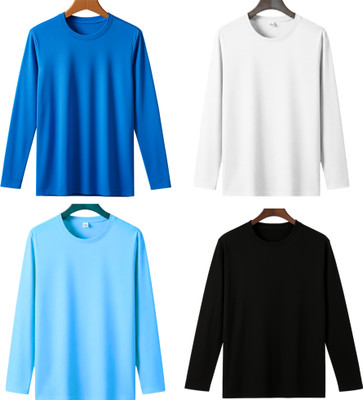P collection Solid Men Round Neck Multicolor T-Shirt