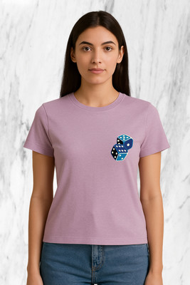 Buddy Collection Printed Women Round Neck Purple T-Shirt