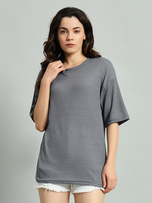 IMSA MODA Solid Women Round Neck Grey T-Shirt