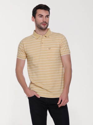 Juki Striped Men Polo Neck Yellow T-Shirt