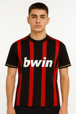 Sportiva Striped Men Round Neck Black, Red T-Shirt