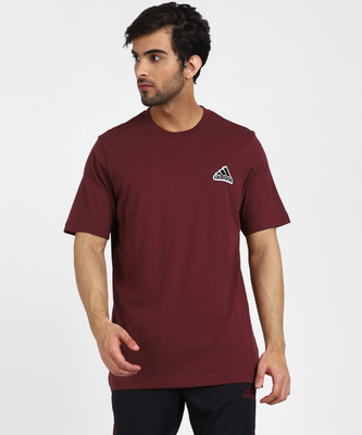 ADIDAS Solid Men Round Neck Red T-Shirt