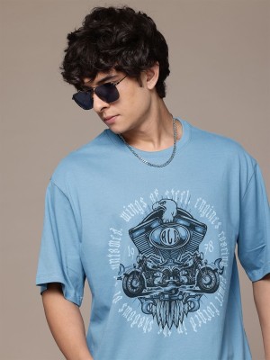 Roadster Printed Men Round Neck Blue T-Shirt