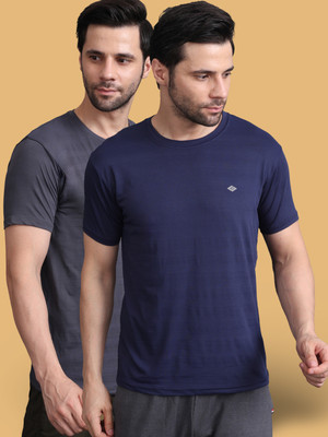 Bamboo Breeze Solid Men Round Neck Blue T-Shirt