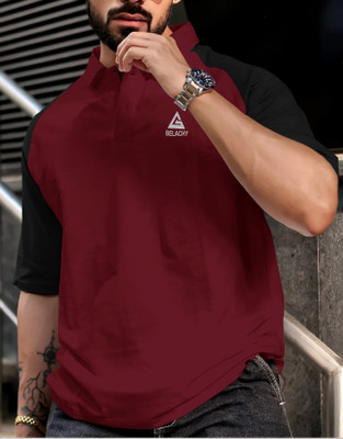 BELACHY Colorblock Men Polo Neck Maroon T-Shirt