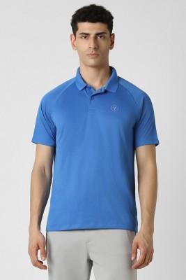 LOUIS PHILIPPE Self Design Men Polo Neck Blue T-Shirt