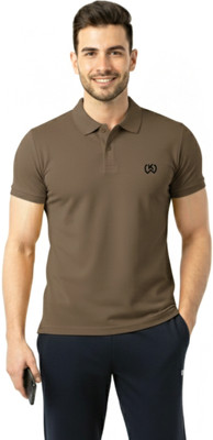 KWINGS Printed Men Polo Neck Brown T-Shirt