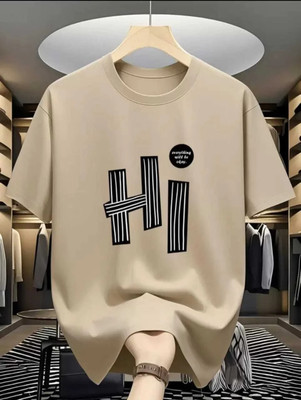 Madilyn Typography Men Round Neck Beige T-Shirt
