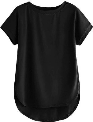 WRODSS Solid Women Round Neck Black T-Shirt