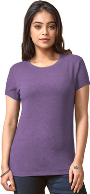Lyra Solid Women Round Neck Purple T-Shirt