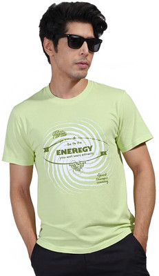 Ecolove Self Design Men Round Neck Green T-Shirt