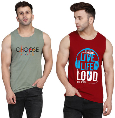 SLOWLORIS Typography Men Round Neck Maroon, Light Green T-Shirt