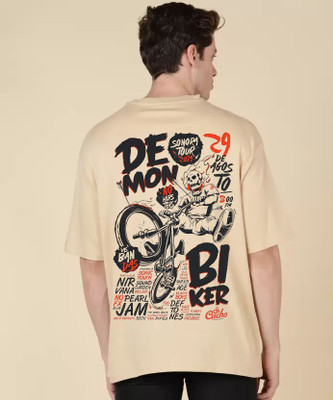 Clickwell Trend Typography Men Round Neck Beige T-Shirt