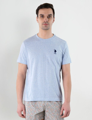 U.S. POLO ASSN. Solid Men Round Neck Blue T-Shirt