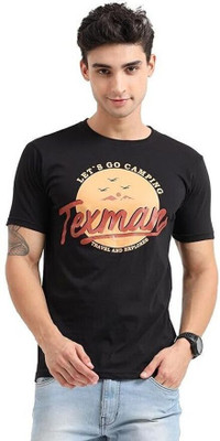 Texman Printed Men Round Neck Black T-Shirt