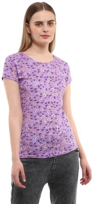 V-MART Floral Print Women Round Neck Purple T-Shirt