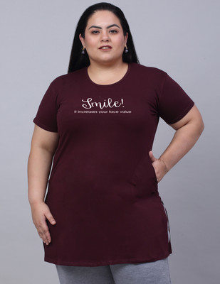 Trend Level Graphic Print Women Round Neck Purple T-Shirt