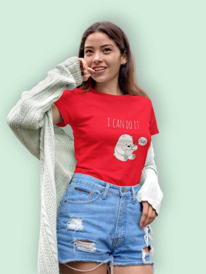 Clori Solid Women Round Neck Red T-Shirt