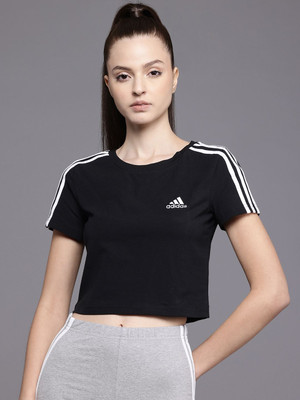 ADIDAS Solid Women Round Neck Black T-Shirt