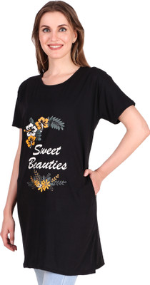 Trike Printed Women Round Neck Reversible Black T-Shirt